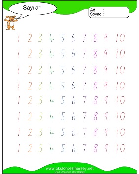 okul öncesi 1 sayısı çizgi çalışması